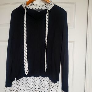 Adrianna Papell Black Sweater Top with Polka Dot Accents